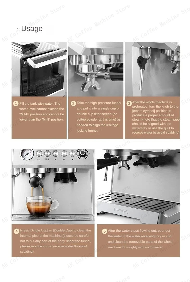 Integrated Grinder Coffee Machine Fully Automatic Espresso Coffee Machine Steam Milk Frothing Machine Italian-style Coffee Maker
