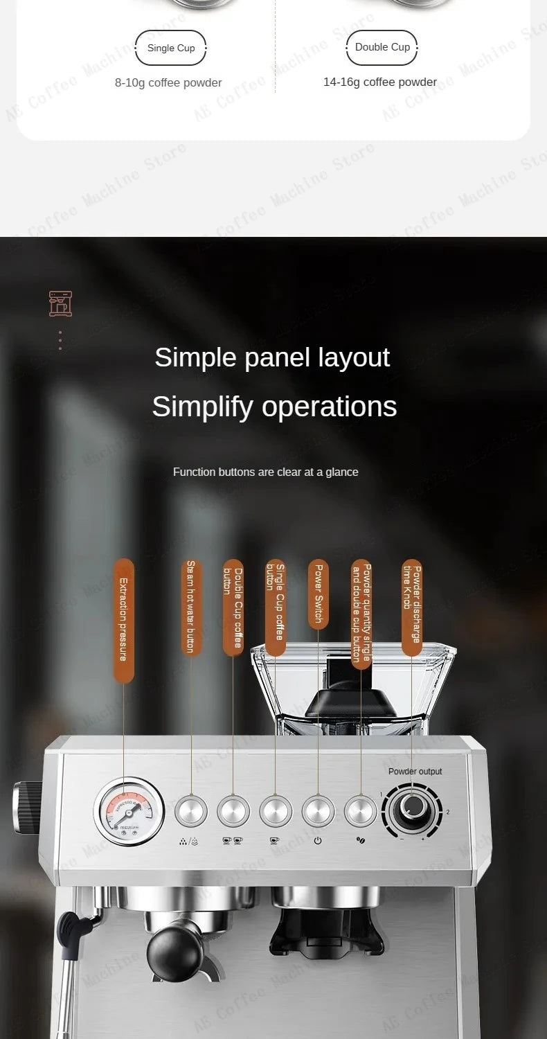 Integrated Grinder Coffee Machine Fully Automatic Espresso Coffee Machine Steam Milk Frothing Machine Italian-style Coffee Maker