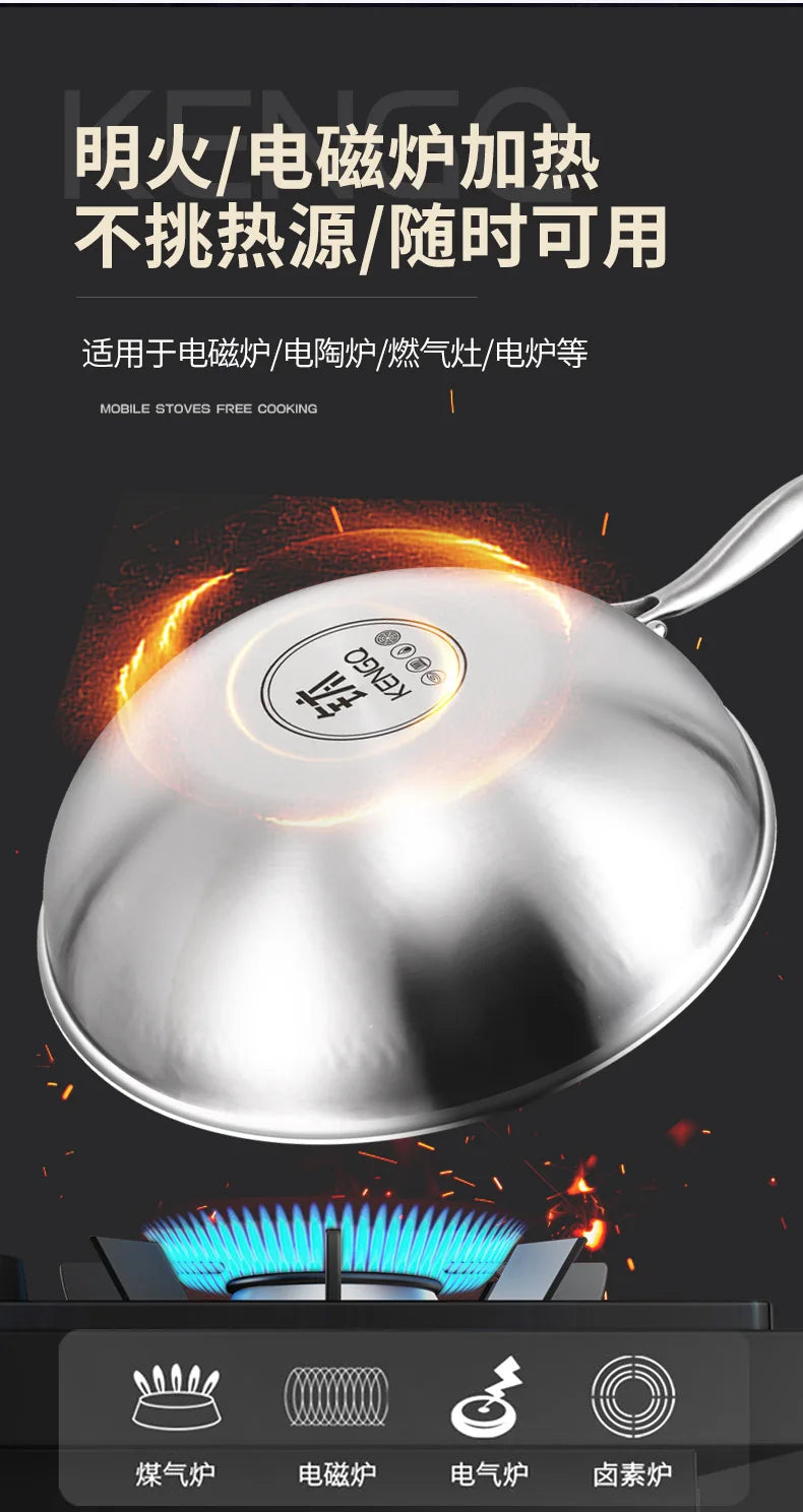 Titanium Wok Pure Titanium Uncoated Wok Household Flat Bottom Hammer Printing Physical Non-Stick Frying Pan