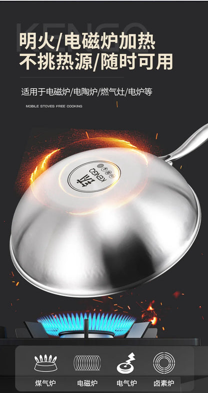 Titanium Wok Pure Titanium Uncoated Wok Household Flat Bottom Hammer Printing Physical Non-Stick Frying Pan