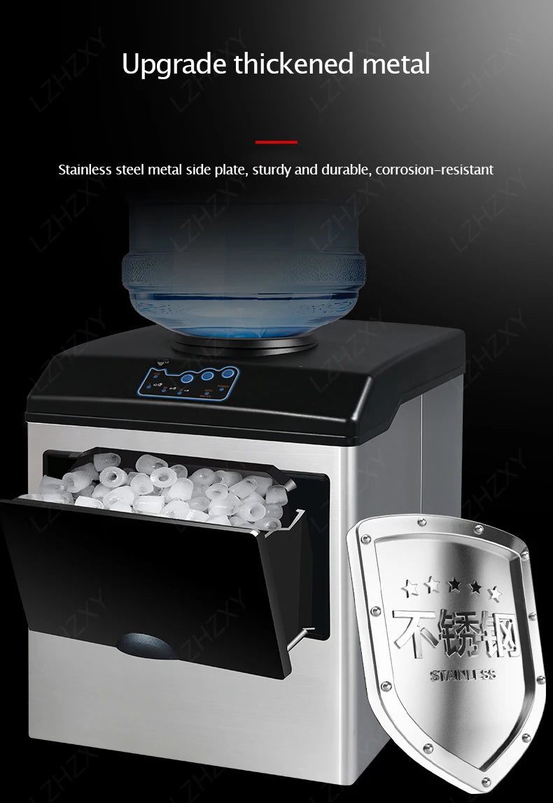 25KG Ice Maker Electric Commercial Ice Cube Maker Small Household Multifunctional Bottled Water Automatic English Panel