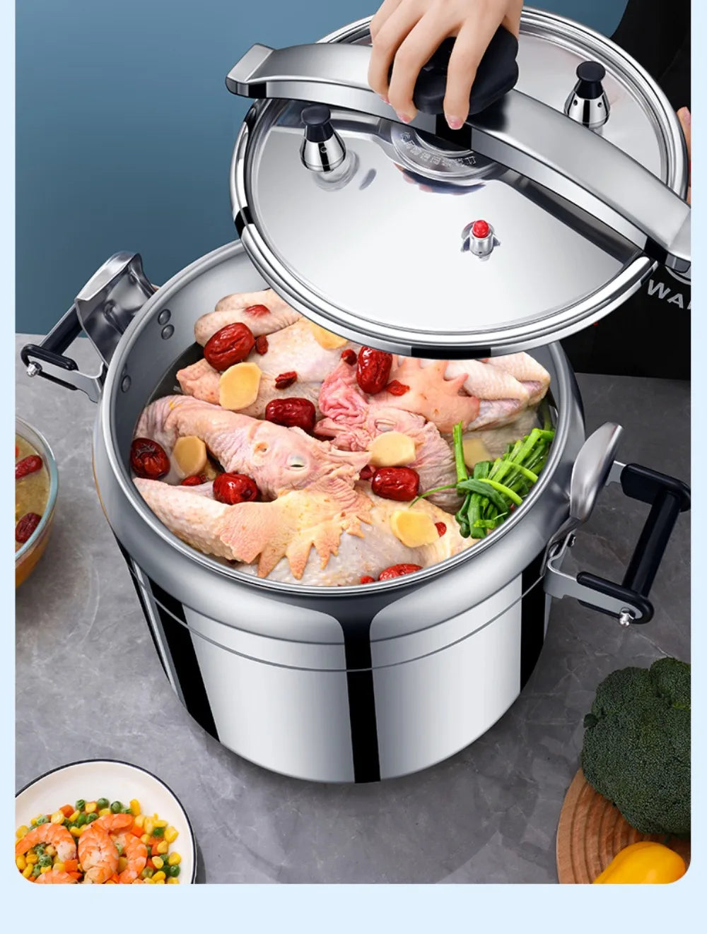 50L Commercial Pressure Cooker Thickened Large Capacity Gas Induction Cooker Universal Explosion-proof Household Pressure Cooker