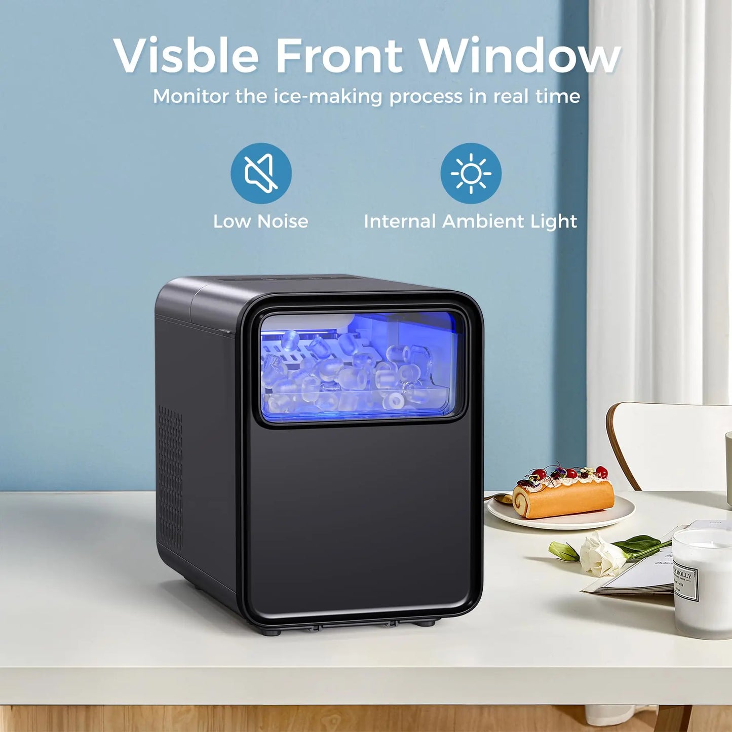 Portable Self-Cleaning Ice Maker Machine – 6-Min Ice, 2 Sizes, 9 Cubes/Batch, 12kg/24H Low-Noise Ice Maker with Scoop & Basket