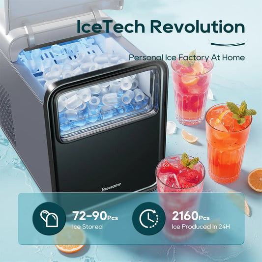 Portable Self-Cleaning Ice Maker Machine – 6-Min Ice, 2 Sizes, 9 Cubes/Batch, 12kg/24H Low-Noise Ice Maker with Scoop & Basket