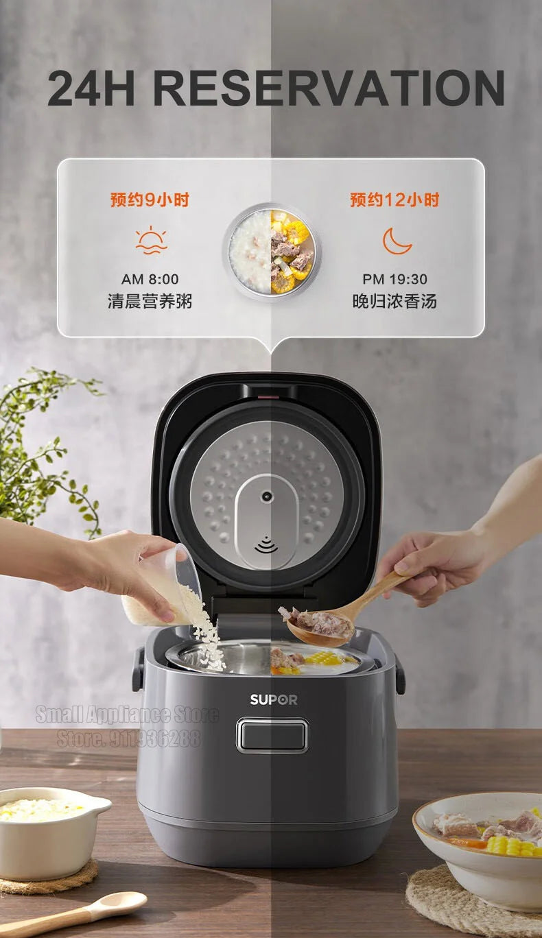 SUPOR 2L Household Rice Cooker LED Display 24H Intelligent Timing Rice Cooking Pot Good Taste 316L Stainless Steel Multi Cooker