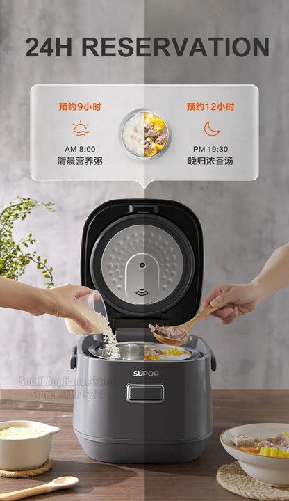 SUPOR 2L Household Rice Cooker LED Display 24H Intelligent Timing Rice Cooking Pot Good Taste 316L Stainless Steel Multi Cooker
