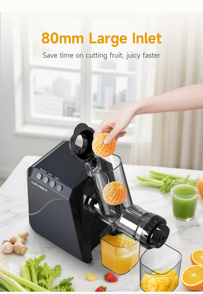 LUFVEBUT Large Calibre Slow Juicer 250W Cold Press Masticating Extractor BPA Free High Juice Yield Safe Kitchen Gadget