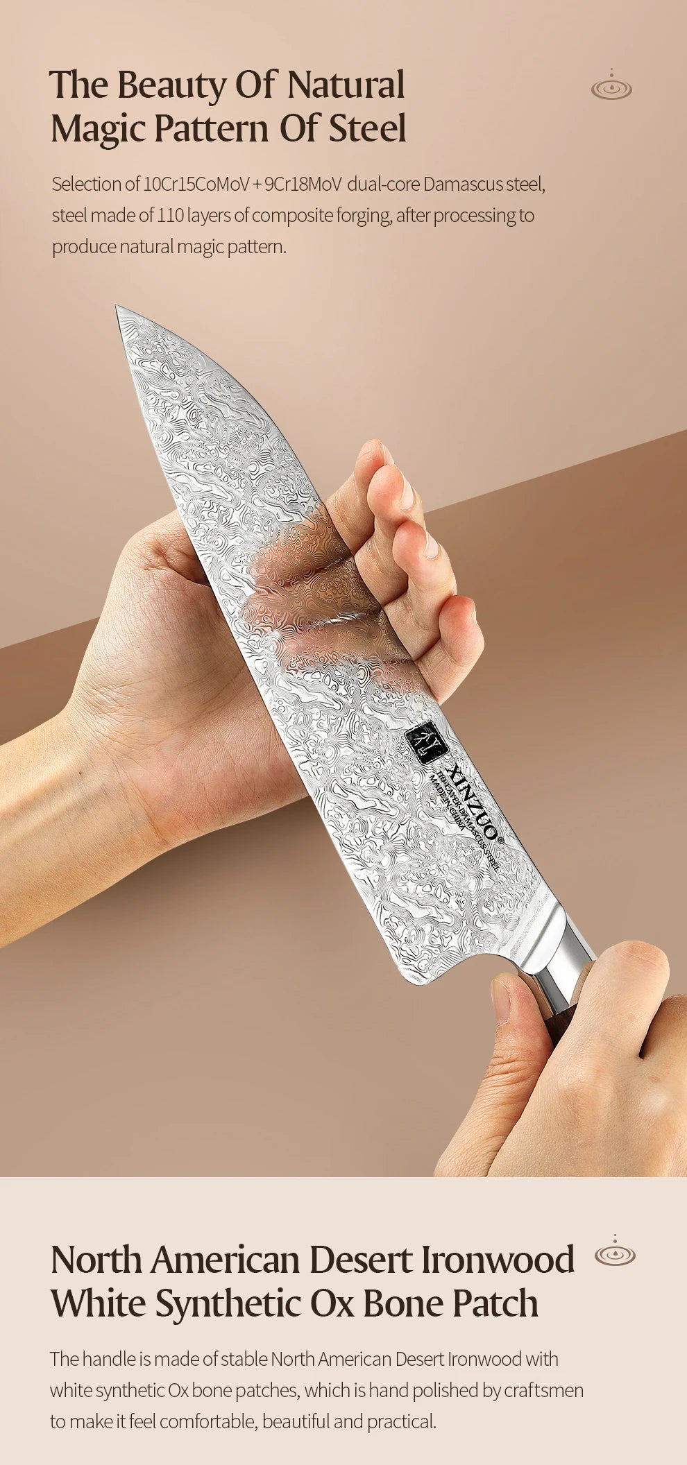 XINZUO 7.8'' Japanese Chef's Knife High-carbon Dual-core Damascus Steel Cooking Knife for Meat Vegetable Fish Fillet Salmon