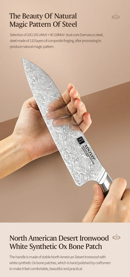 XINZUO 7.8'' Japanese Chef's Knife High-carbon Dual-core Damascus Steel Cooking Knife for Meat Vegetable Fish Fillet Salmon