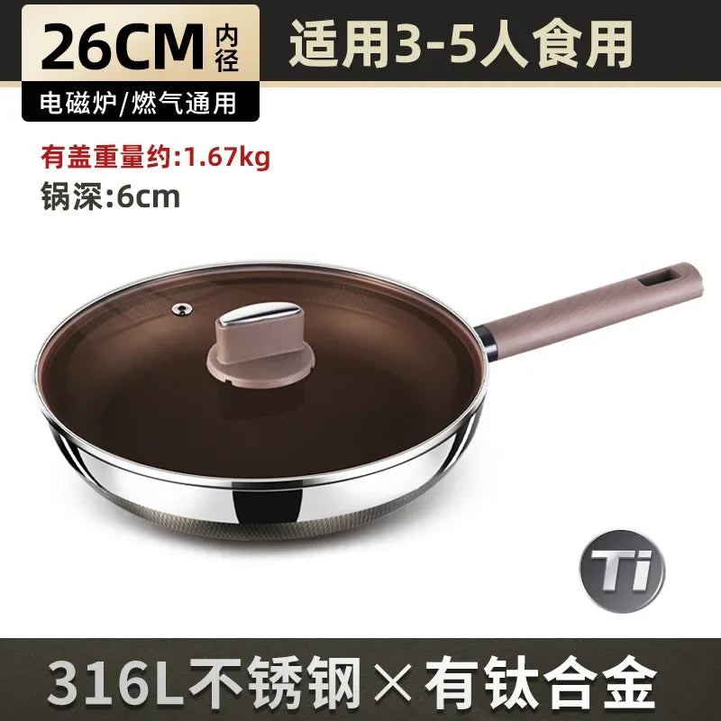 Titanium Pan 316 Stainless Steel Uncoated Non-stick Pan Household Cooking Pot Induction Cooker Special Steak Frying Pan