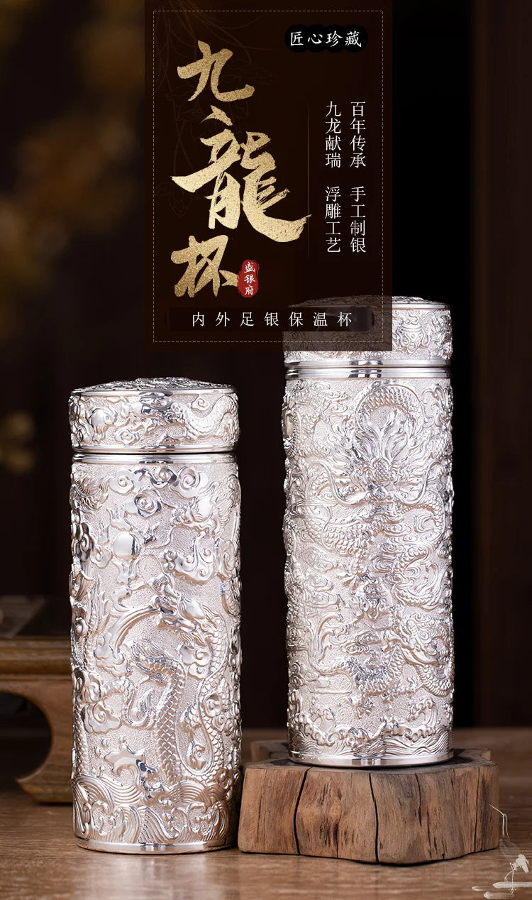 Teapot Thermos Inner Wall Sterling Silver S999 350-600ml Thermos Mug Stainless Steel Tumbler Thermos Travel Coffee Mug