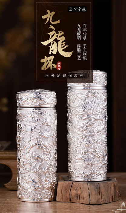 Teapot Thermos Inner Wall Sterling Silver S999 350-600ml Thermos Mug Stainless Steel Tumbler Thermos Travel Coffee Mug