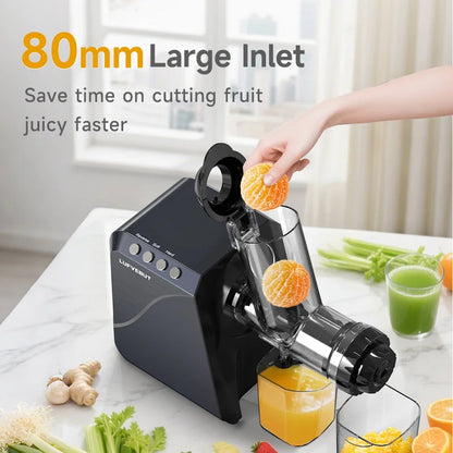 LUFVEBUT Large Calibre Slow Juicer 250W Cold Press Masticating Extractor BPA Free High Juice Yield Safe Kitchen Gadget