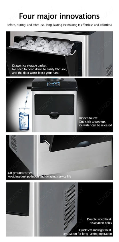 25KG Ice Maker Electric Commercial Ice Cube Maker Small Household Multifunctional Bottled Water Automatic English Panel