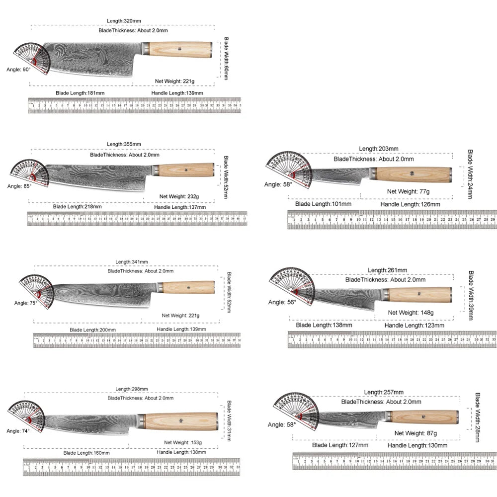 Extra Sharpness Blade Damascus Steel Powder Core S35VN 62-64 Hardness Kitchen Chef Knife