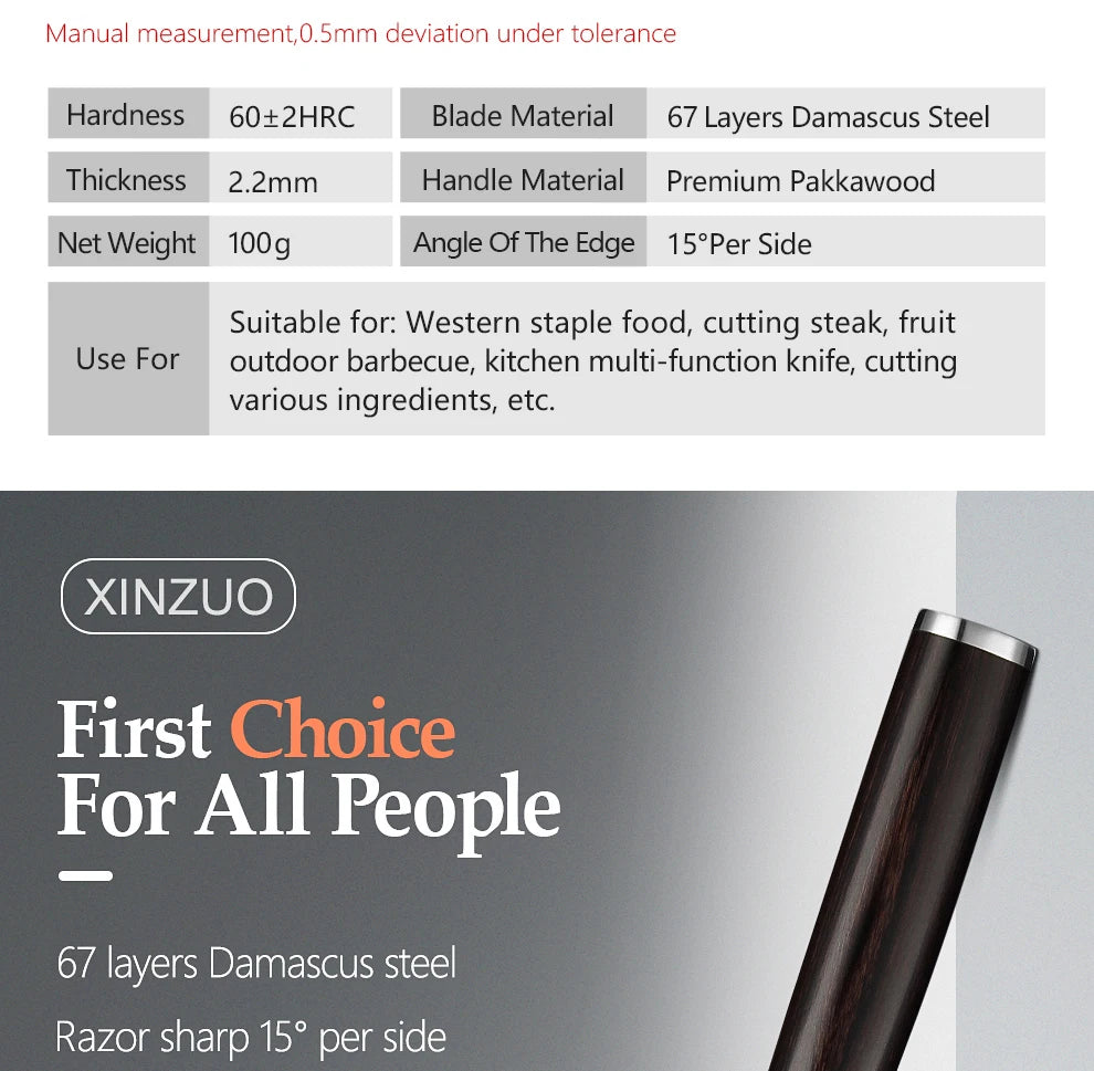 XINZUO 5 Inches Damscus Pattern Sharp Steak Knife Meat Slicing Knife Restaurant Cutlery With Pkkawood Handle Kitchen Tools