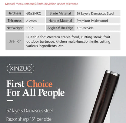 XINZUO 5 Inches Damscus Pattern Sharp Steak Knife Meat Slicing Knife Restaurant Cutlery With Pkkawood Handle Kitchen Tools