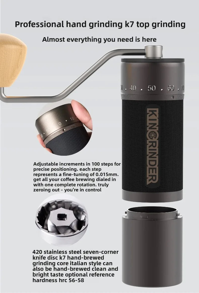 Kingrinder K7  Manual  Coffee Bean Hand Grinder Italian Coffee Precision Hand Mill Portable Outdoor Home Coffee Grinders