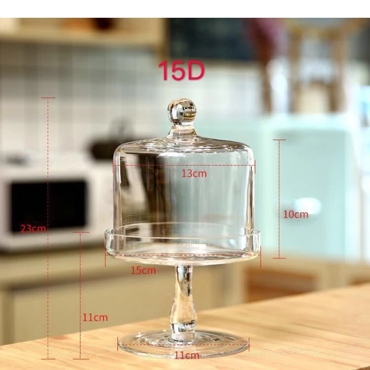 Tall Glass Cake Plate with Lid Transparent Fruit Party Dessert Display Stand Tasting Home Decoration Ornaments