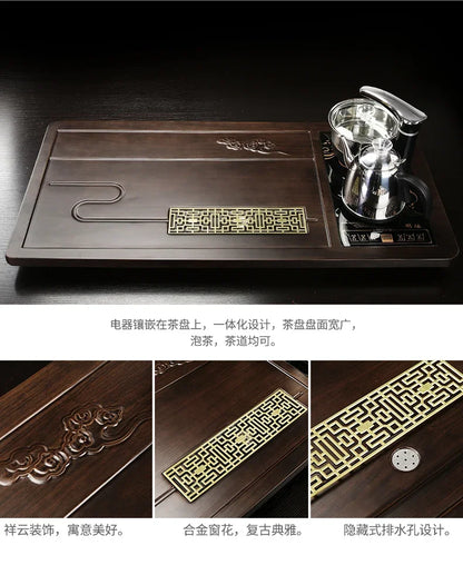 Solid Wood Tea Tray with Purple Sand Kung Fu Tea Set & Induction Cooker – Premium Chinese Gongfu Teaware
