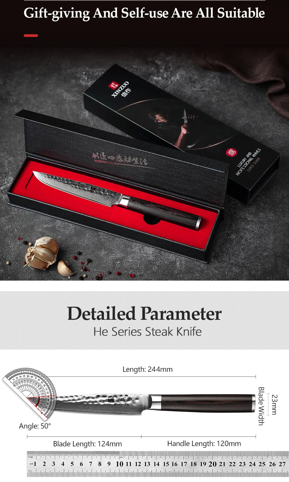 XINZUO 5 Inches Damscus Pattern Sharp Steak Knife Meat Slicing Knife Restaurant Cutlery With Pkkawood Handle Kitchen Tools