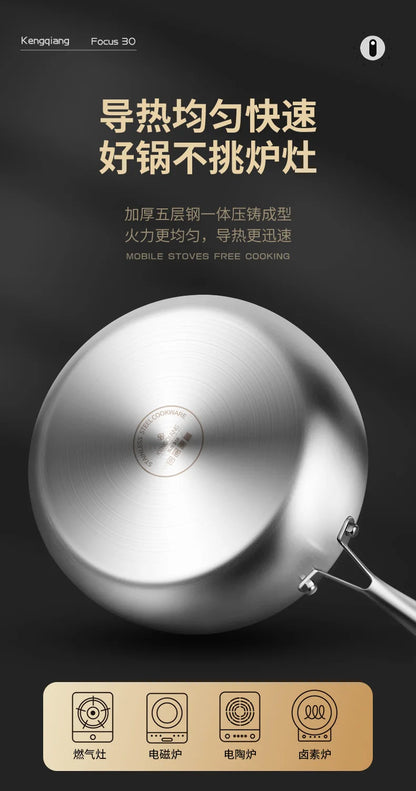 Stainless Steel Frying Pan 316 Stainless Steel Flat Bottomed Frying Pan Deep Uncoated Induction Cooker Vegetable Frying Pan