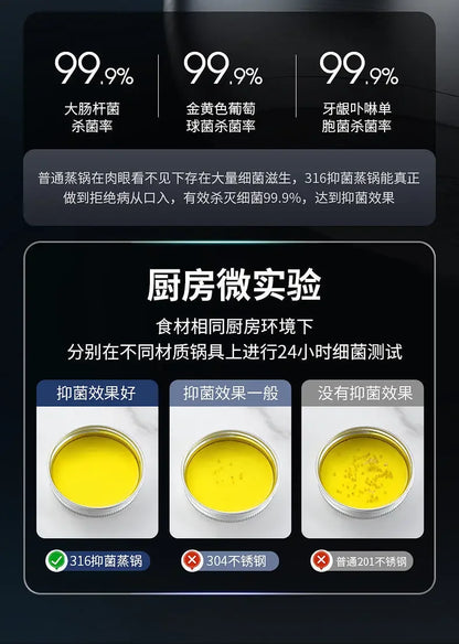 316 stainless steel steamer household food grade thickened soup pot steamed steamed buns four-layer induction cooker universal