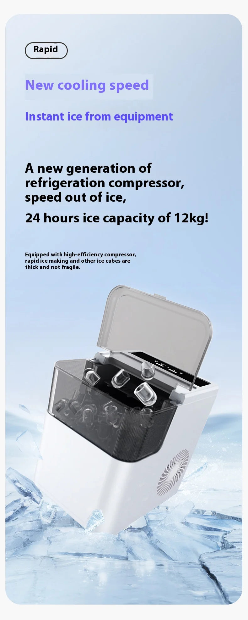 MOCATT Desktop Fully Automatic Bullet Shaped Ice Making Machine, Capable Of Making 9 Pieces Of Ice At Once, Continuously Making