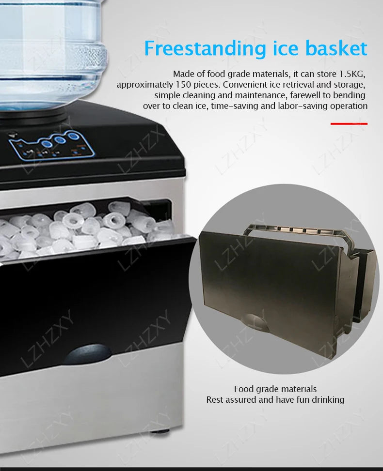 25KG Ice Maker Electric Commercial Ice Cube Maker Small Household Multifunctional Bottled Water Automatic English Panel