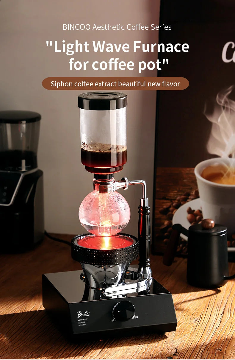 BINCOO 220V 400W Siphon Pot Convection Oven Coffee Heater Electric Stove Halogen Light Wave Infrared Heating 750° Heat Resistant