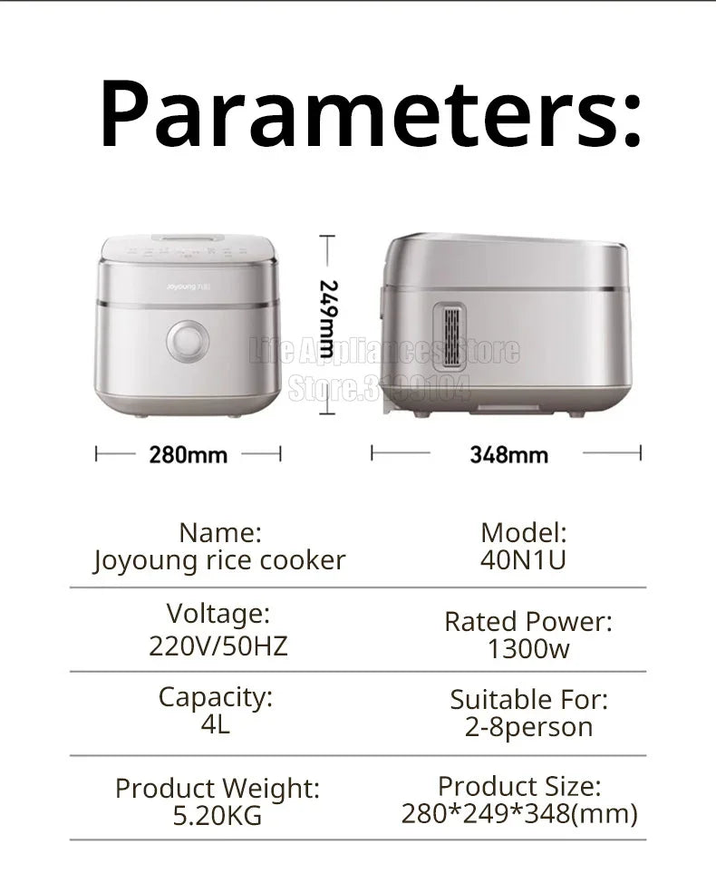 Joyoung Rice Cooker 4L Multifunctional Porridge Multigrain Rice Soup 1300W Fast Heating Cooker No Coated Stainless Steel Liner