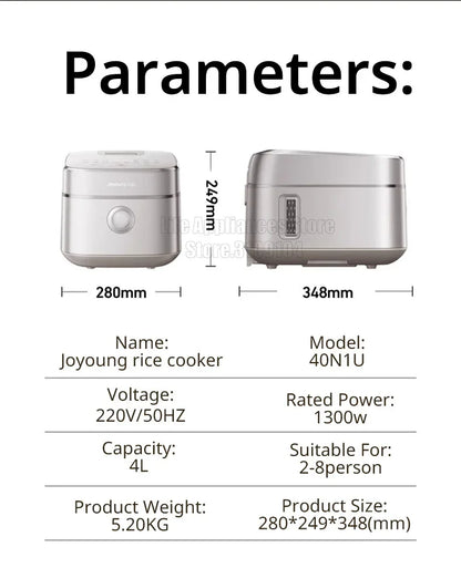 Joyoung Rice Cooker 4L Multifunctional Porridge Multigrain Rice Soup 1300W Fast Heating Cooker No Coated Stainless Steel Liner