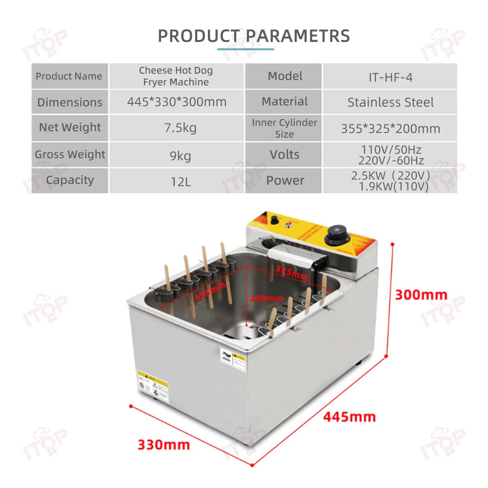 ITOP 12L Commercial Automatic Cheese Hot Dog Sticks Fryer Electric Korean Mozzarella Corn Dog Fryer Machine