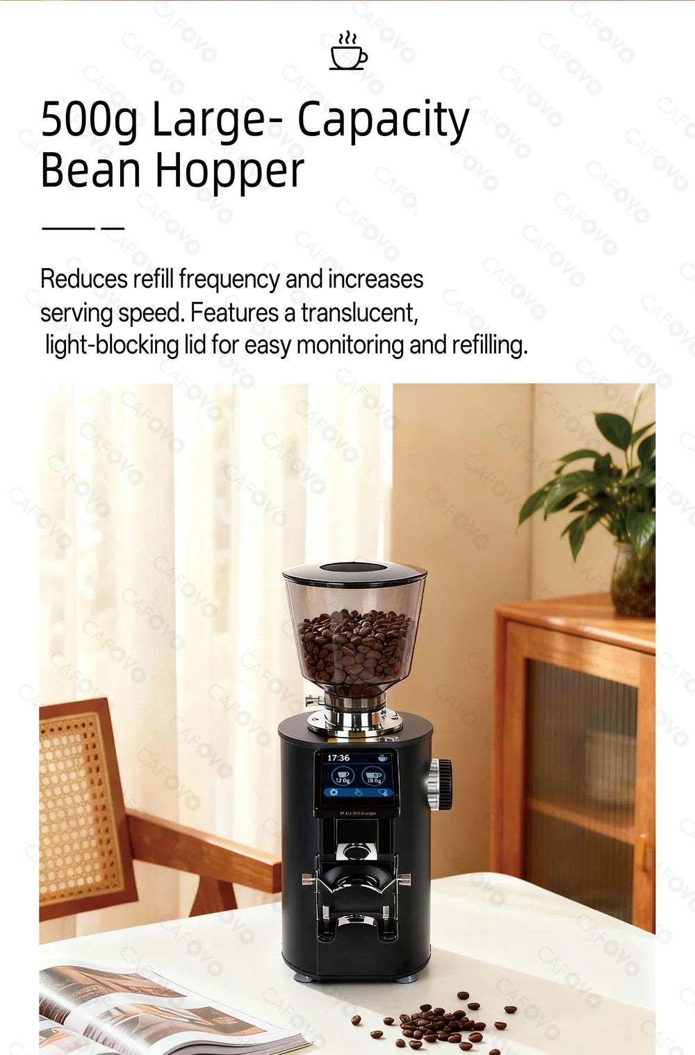 CAFOVO K64SC 64mm Flat Burr Espresso Grinder – Professional Weighing & Touch Screen Coffee Grinder