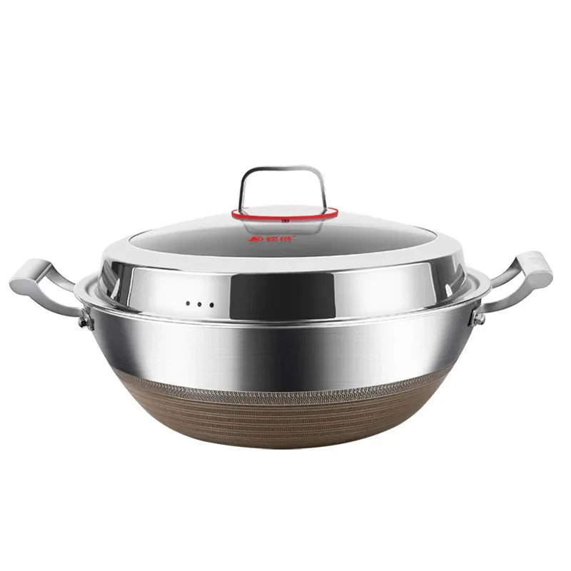 KENGQIANG Double ear 316 Stainless steel deep thick flat bottomed stew wok cooking pot non stick home frying pan cookware