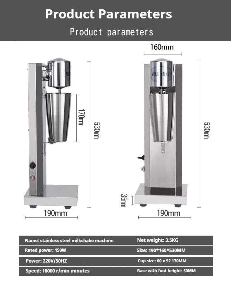 OneHappy Stainless Steel Milkshake Machine – Commercial Pearl Milk Tea & Milk Frothing Blender for Restaurants & Cafés