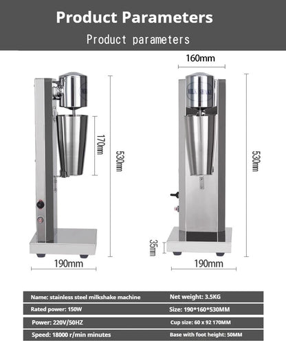 OneHappy Stainless Steel Milkshake Machine – Commercial Pearl Milk Tea & Milk Frothing Blender for Restaurants & Cafés