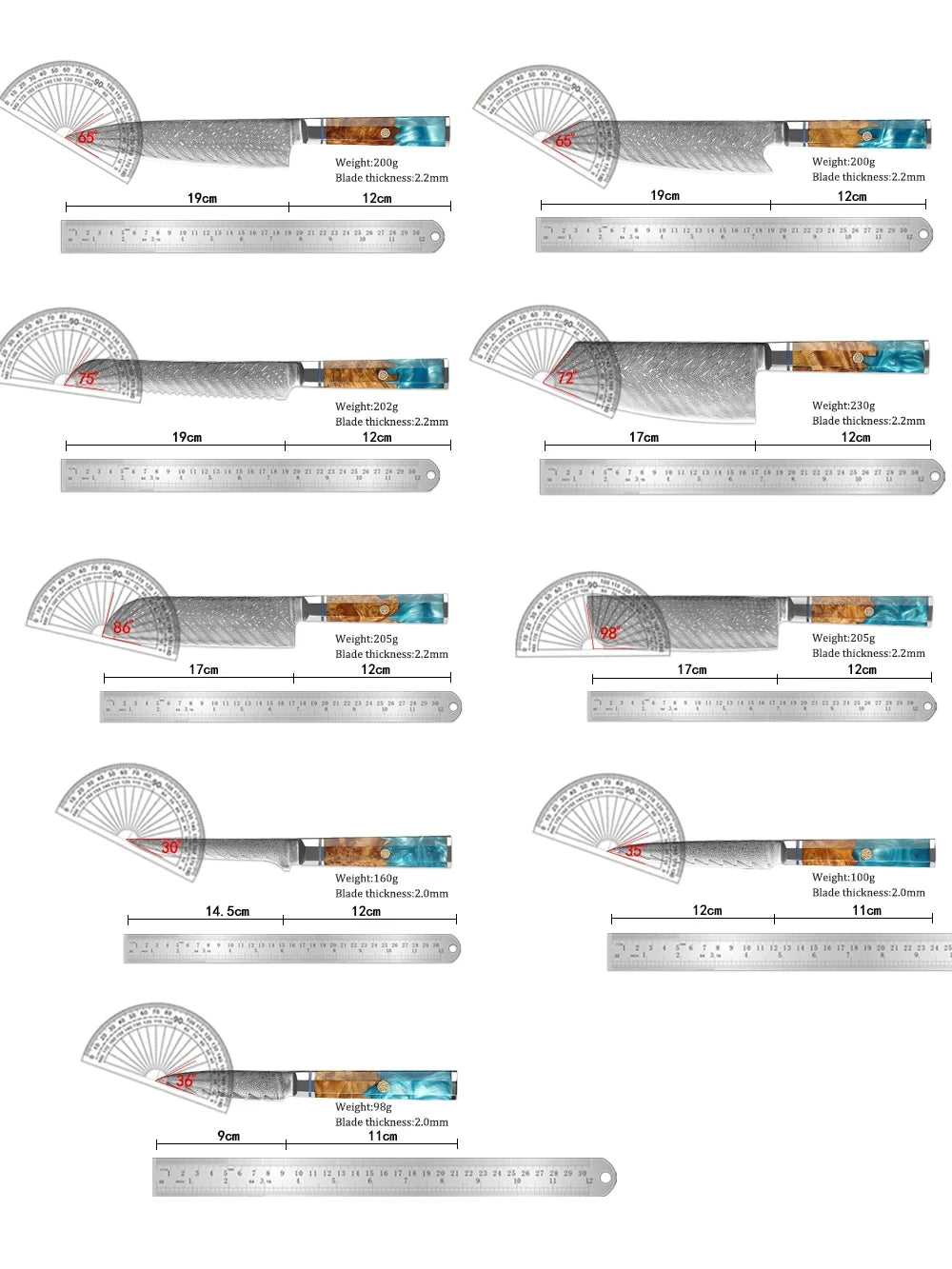 Japanese 67-Layer Damascus Steel Kitchen Knife Set Utility Knife Meat Slicer Vegetable Knife Boning Knife Ergonomic Handle