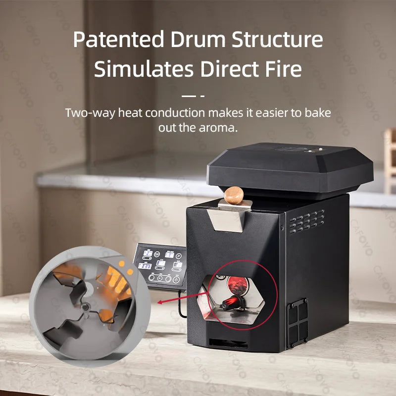 CAFOVO RE-3 200g Electric Coffee Bean Roaster Machine Simulates Direct Fire Stirring Baking Intelligent Dual Mode for Home Use