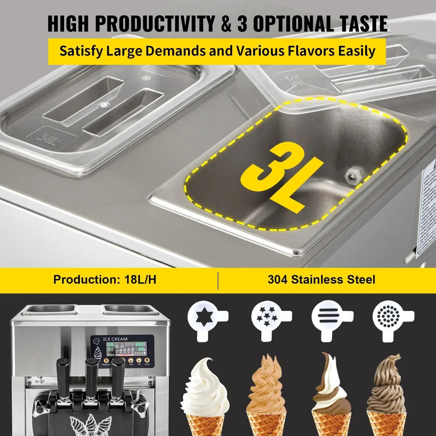 VEVOR NEW Commercial Soft Serve Ice Cream Machine For Sale fried roll home instant ice cream machine 220V Stainless Steel