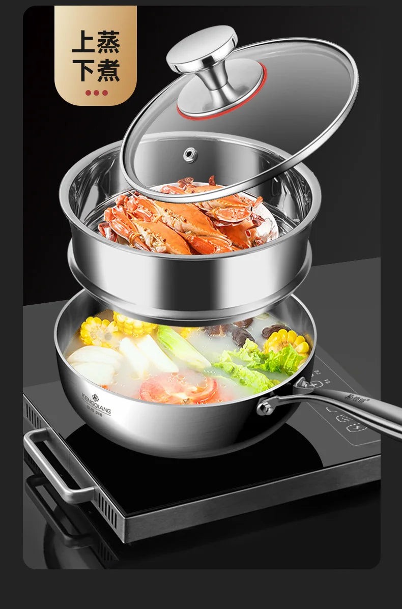 Stainless Steel Frying Pan 316 Stainless Steel Flat Bottomed Frying Pan Deep Uncoated Induction Cooker Vegetable Frying Pan