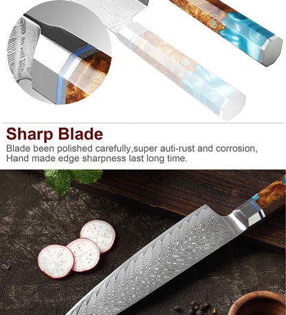Japanese 67-Layer Damascus Steel Kitchen Knife Set Utility Knife Meat Slicer Vegetable Knife Boning Knife Ergonomic Handle