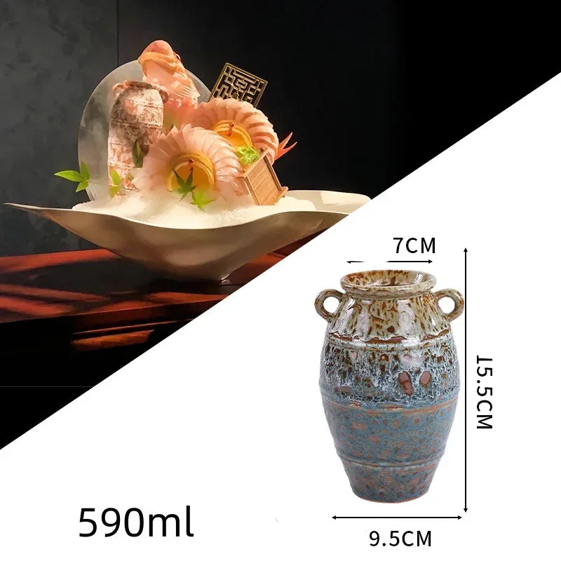 Sushi shop Sashimi Plate Decoration Ceramic small Bottle Dry Ice japanese kitchen tableware Restaurant Toothpick Holder Storage
