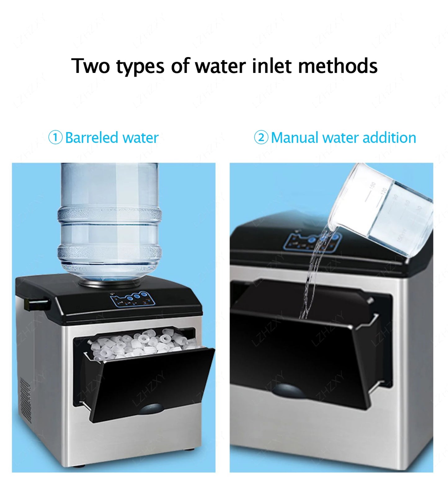 25KG Ice Maker Electric Commercial Ice Cube Maker Small Household Multifunctional Bottled Water Automatic English Panel