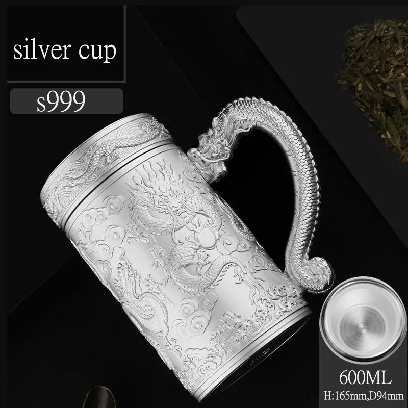Teapot Thermos Inner Wall Sterling Silver S999 350-600ml Thermos Mug Stainless Steel Tumbler Thermos Travel Coffee Mug