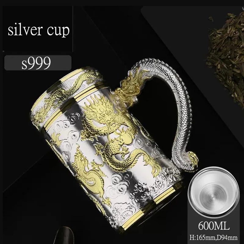 Teapot Thermos Inner Wall Sterling Silver S999 350-600ml Thermos Mug Stainless Steel Tumbler Thermos Travel Coffee Mug