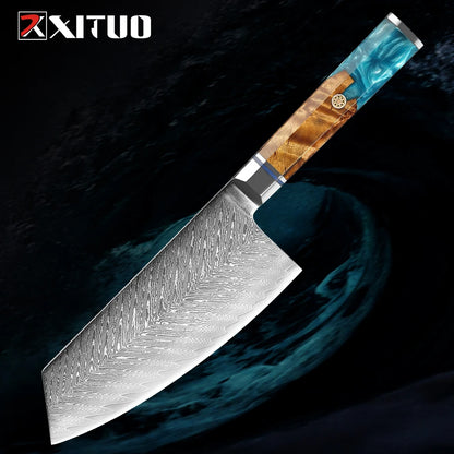 Japanese 67-Layer Damascus Steel Kitchen Knife Set Utility Knife Meat Slicer Vegetable Knife Boning Knife Ergonomic Handle