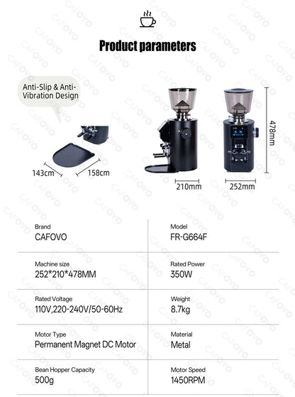 CAFOVO K64SC 64mm Flat Burr Espresso Grinder – Professional Weighing & Touch Screen Coffee Grinder