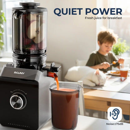 ROUNY Cold Press Extractor with Filter-Free, Easy Clean Electric Fruit Slow Juicer Machine with Large Feed Caliber,  Black