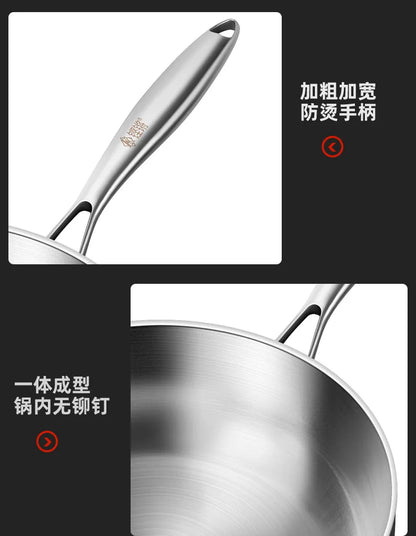Stainless Steel Frying Pan 316 Stainless Steel Flat Bottomed Frying Pan Deep Uncoated Induction Cooker Vegetable Frying Pan